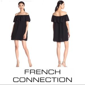 French connection ruffle cold shoulder dress NWT black loose fitting popover